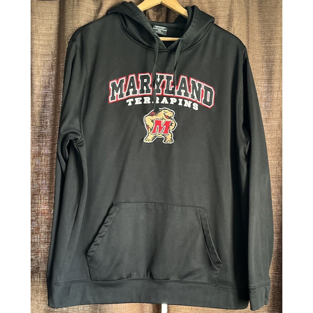 Maryland Terrapins Sewn Letter Hoodie Pullover Black Sweatshirt Mens 2XL XXL